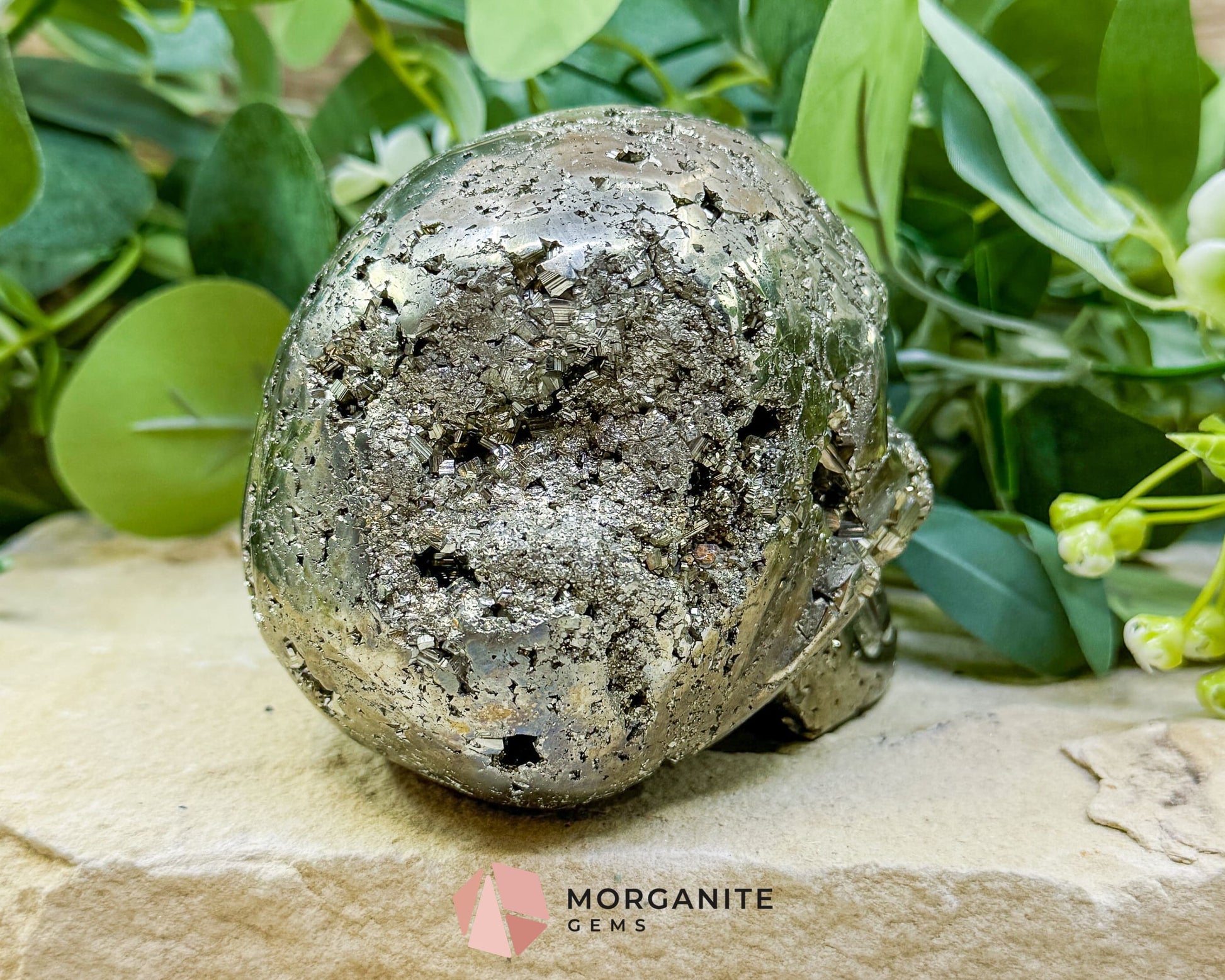 Polished Pyrite Crystal Skull (1.48kg) - Peruvian Fool’s Gold Stone for Abundance & Protection - Metaphysical Crystals