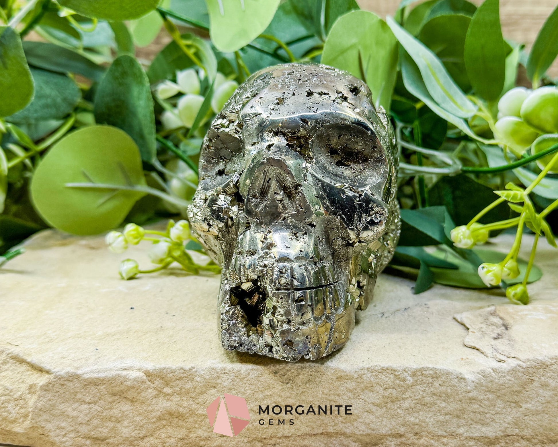 Polished Pyrite Crystal Skull (1.48kg) - Peruvian Fool’s Gold Stone for Abundance & Protection - Metaphysical Crystals