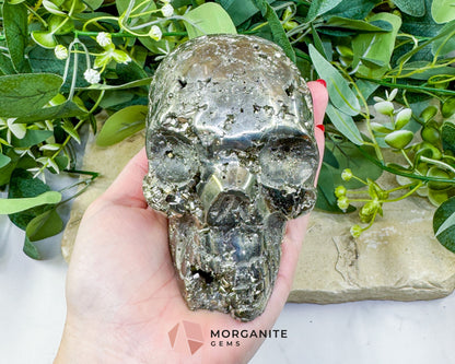Polished Pyrite Crystal Skull (1.48kg) - Peruvian Fool’s Gold Stone for Abundance & Protection - Metaphysical Crystals