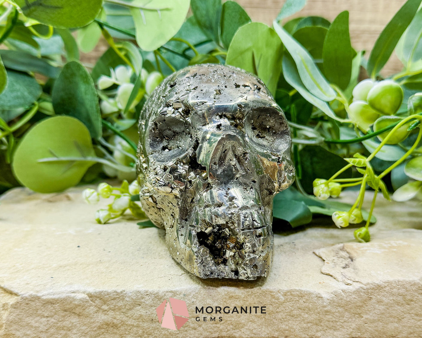 Polished Pyrite Crystal Skull (1.48kg) - Peruvian Fool’s Gold Stone for Abundance & Protection - Metaphysical Crystals