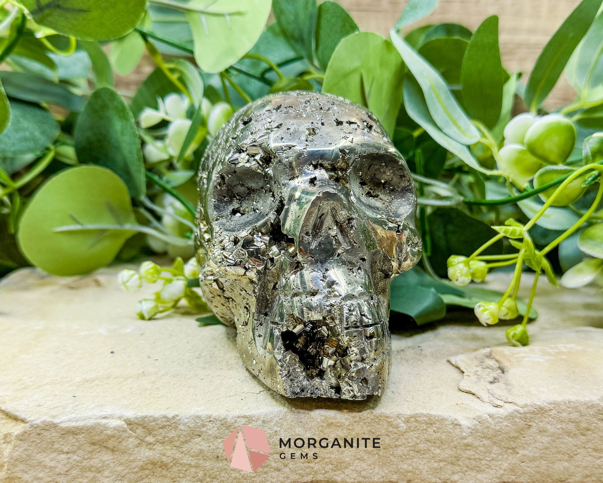 Polished Pyrite Crystal Skull (1.48kg) - Peruvian Fool’s Gold Stone for Abundance & Protection - Metaphysical Crystals
