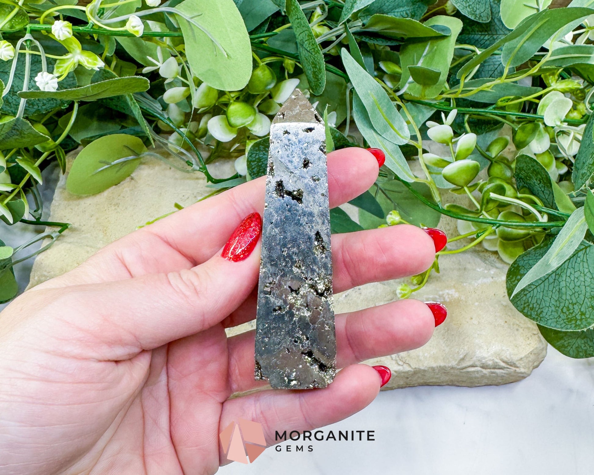 Polished Pyrite Crystal Tower Point No.1 (132g) - Direct Manifestation & Abundance Energy - Metaphysical Crystals