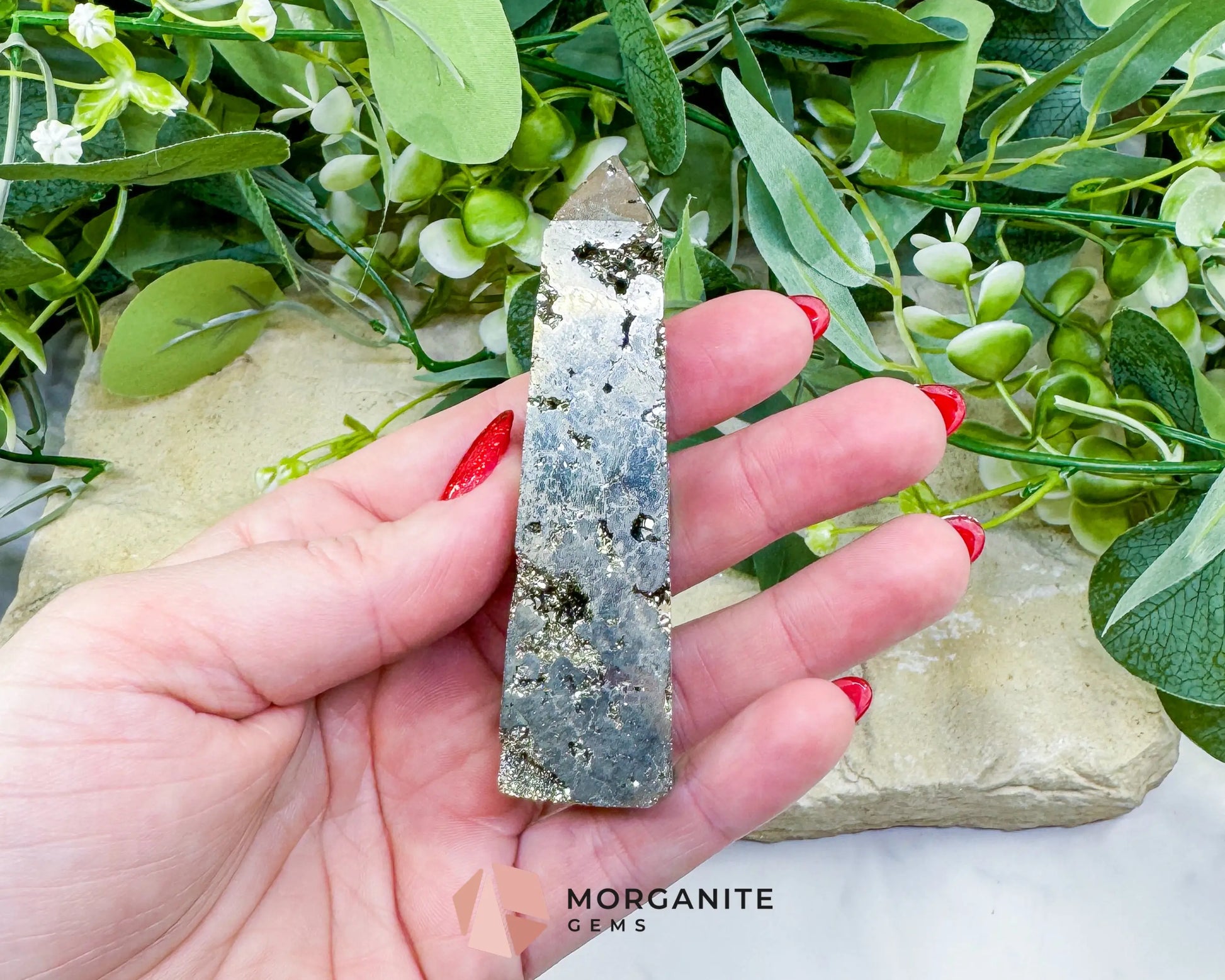 Polished Pyrite Crystal Tower Point No.1 (132g) - Direct Manifestation & Abundance Energy - Metaphysical Crystals