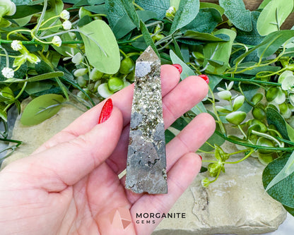 Polished Pyrite Crystal Tower Point No.2 (90g) - Focus & Willpower Manifestation Generator - Metaphysical Crystals