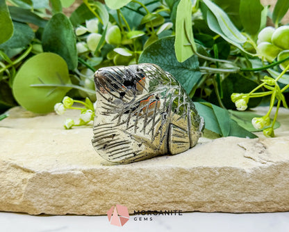 Polished Pyrite Fish Carving (248g) - Peruvian Abundance Talisman & Prosperity Charm - Metaphysical Crystals