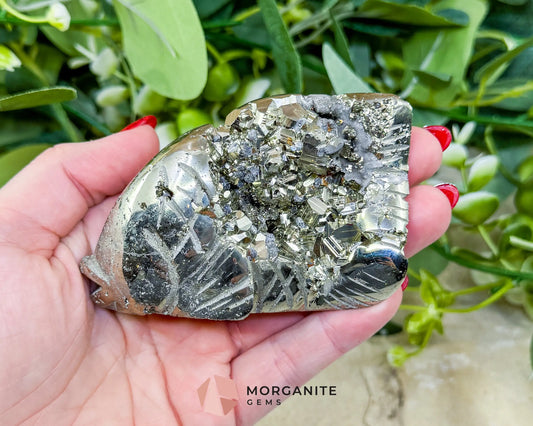 Polished Pyrite Fish Carving (248g) - Peruvian Abundance Talisman & Prosperity Charm - Metaphysical Crystals