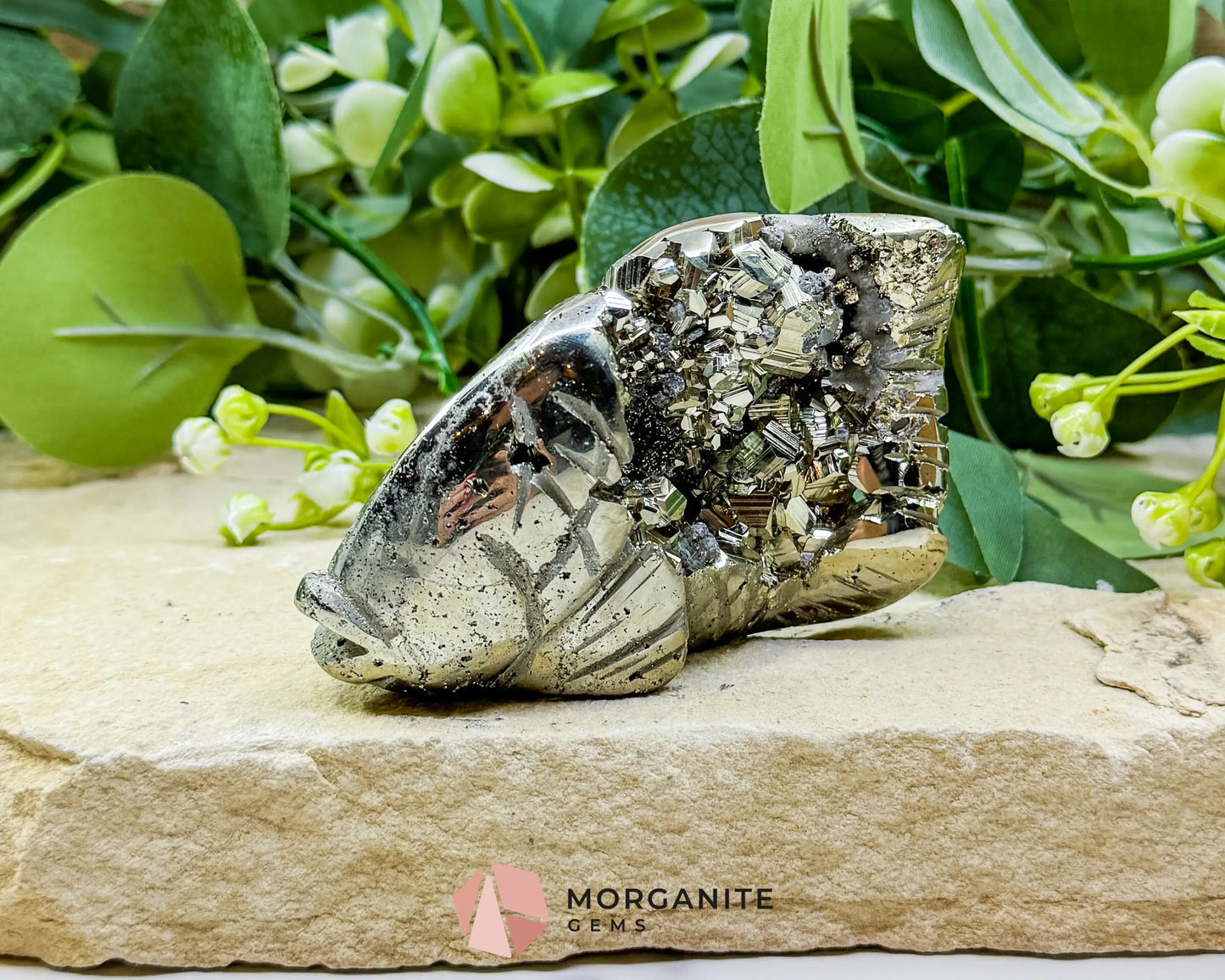 Polished Pyrite Fish Carving (248g) - Peruvian Abundance Talisman & Prosperity Charm - Metaphysical Crystals