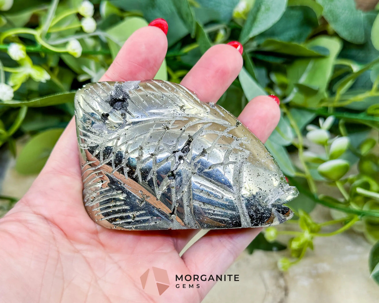 Polished Pyrite Fish Carving (248g) - Peruvian Abundance Talisman & Prosperity Charm - Metaphysical Crystals
