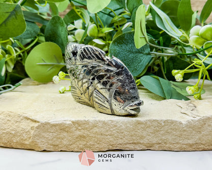 Polished Pyrite Fish Carving (248g) - Peruvian Abundance Talisman & Prosperity Charm - Metaphysical Crystals