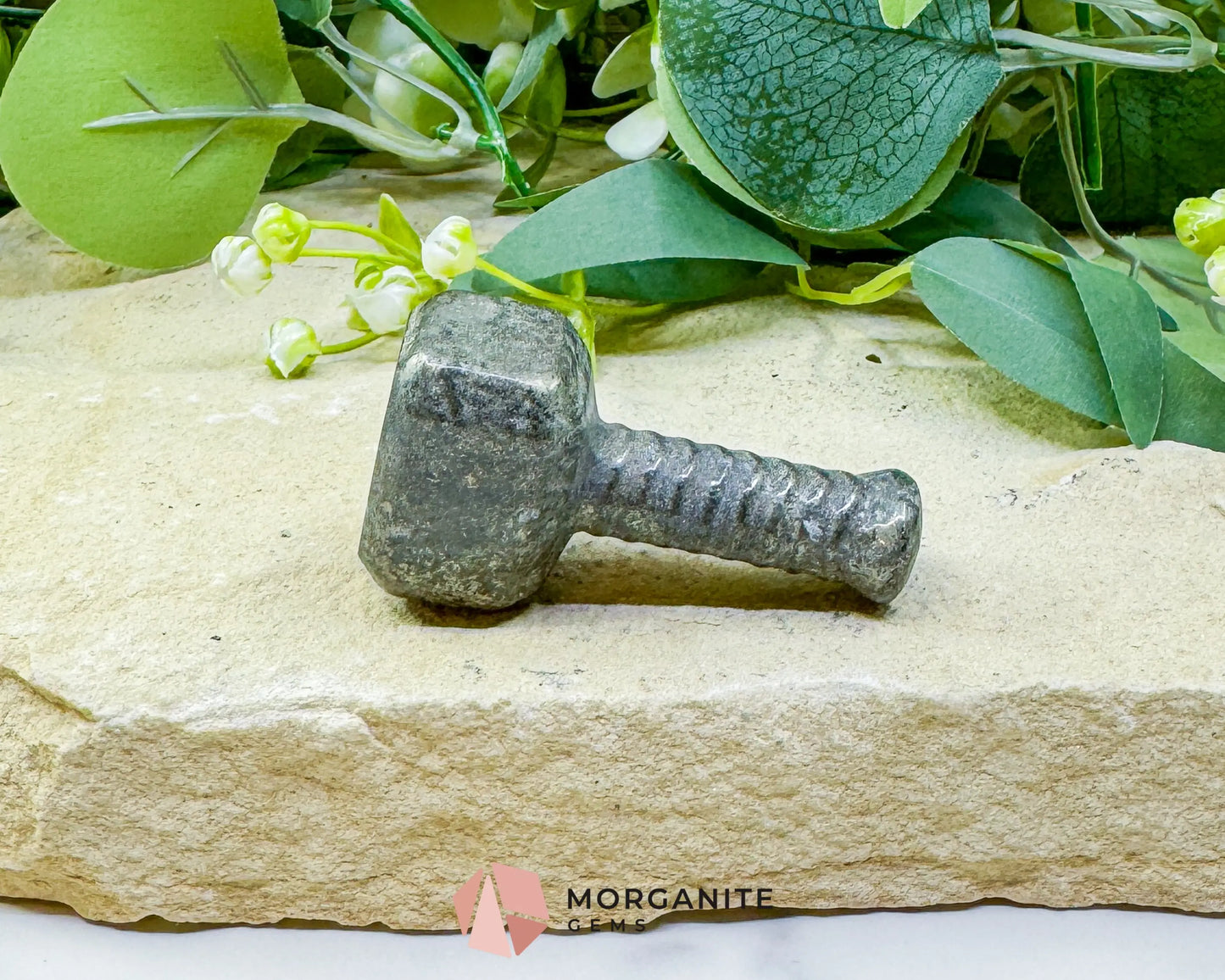 Polished Pyrite Thor’s Hammer Mjolnir Carving - Protection Strength & Abundance Talisman - Metaphysical Crystals