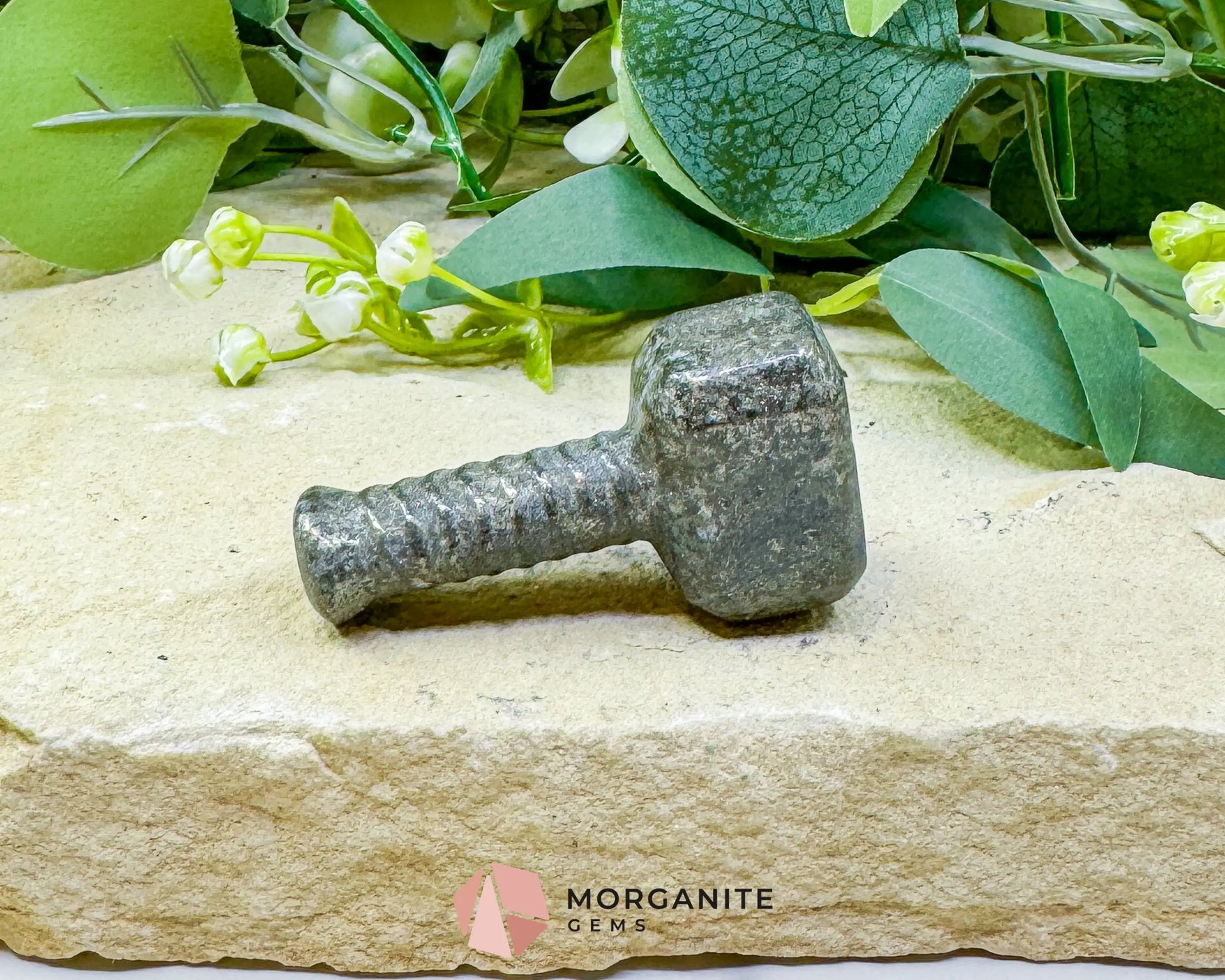 Polished Pyrite Thor’s Hammer Mjolnir Carving - Protection Strength & Abundance Talisman - Metaphysical Crystals