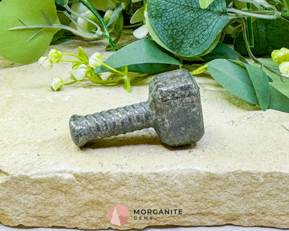 Polished Pyrite Thor’s Hammer Mjolnir Carving - Protection Strength & Abundance Talisman - Metaphysical Crystals