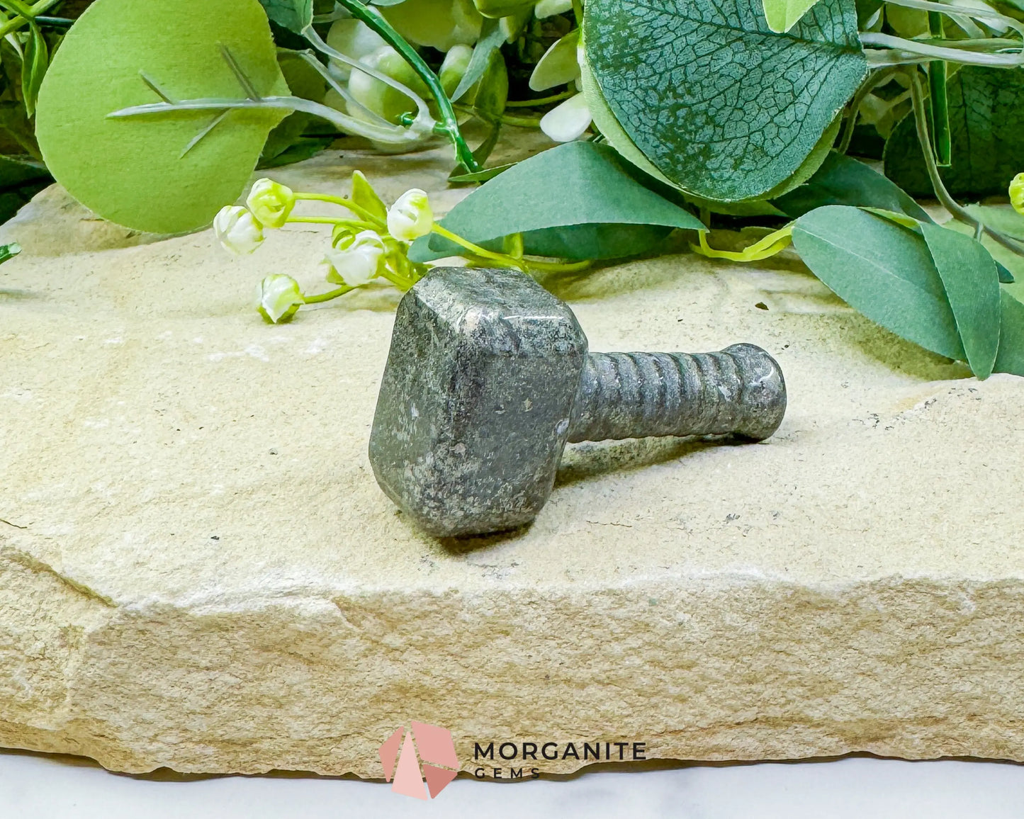 Polished Pyrite Thor’s Hammer Mjolnir Carving - Protection Strength & Abundance Talisman - Metaphysical Crystals