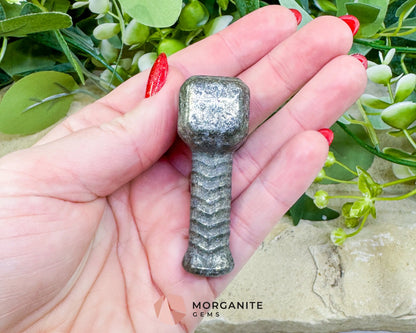 Polished Pyrite Thor’s Hammer Mjolnir Carving - Protection Strength & Abundance Talisman - Metaphysical Crystals