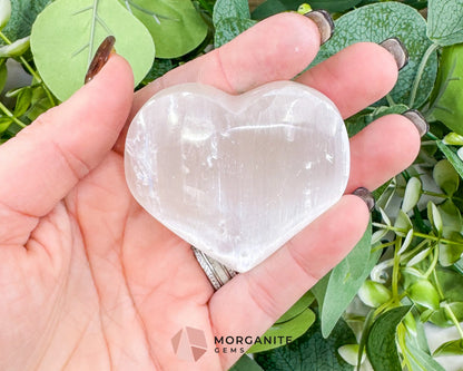 Polished Selenite Puffy Heart – Natural Moroccan Satin Spar for Divine Love Peace & Emotional Healing (Small Medium
