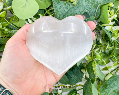 Polished Selenite Puffy Heart – Natural Moroccan Satin Spar for Divine Love Peace & Emotional Healing (Small Medium