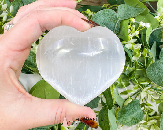Polished Selenite Puffy Heart – Natural Moroccan Satin Spar for Divine Love Peace & Emotional Healing (Small Medium