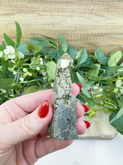 Polished Pyrite Crystal Tower Point No.2 (90g) - Focus & Willpower Manifestation Generator