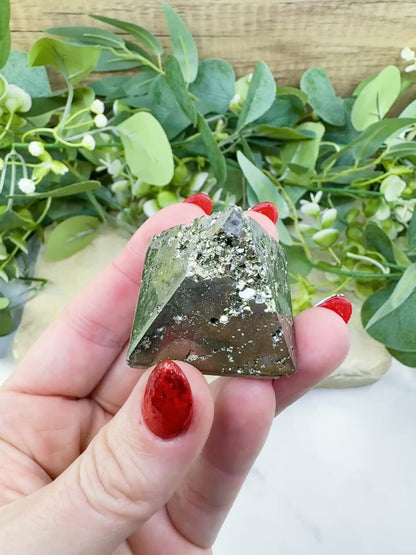 Polished Pyrite Crystal Pyramid No.1 (60g) - Energy Amplifier for Wealth & Protection