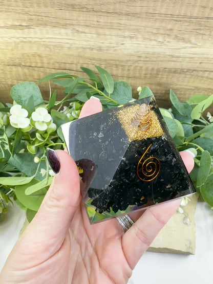 Shungite Orgonite Pyramid with Clear Quartz Point – Energy Protection & Grounding Tool (Approx. 2.7")