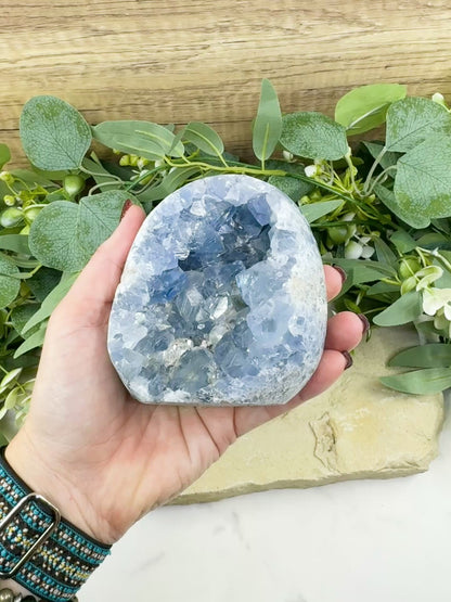 Celestite Geode Druzy Crystal Egg No. 2 – 4" x 3.7" x 2.2" | 1272 g Sky Blue Egg for Meditation, Healing, Decor