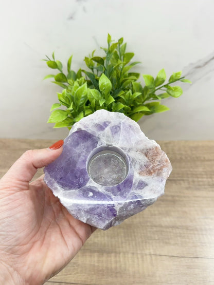 Amethyst Tea Light Candle Holder – Elegant Natural Decor