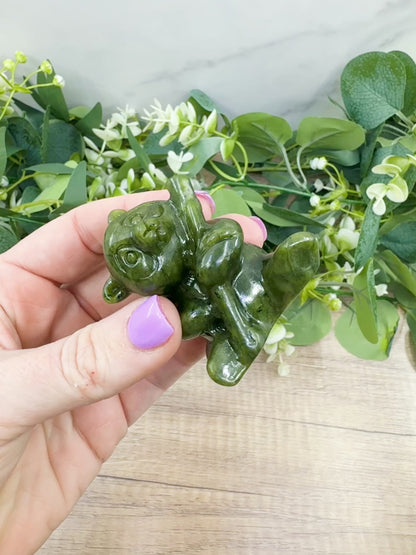 Dark Green Serpentine Panda Carving | Hand-Carved Animal Totem for Grounding, Luck & Earth Energy