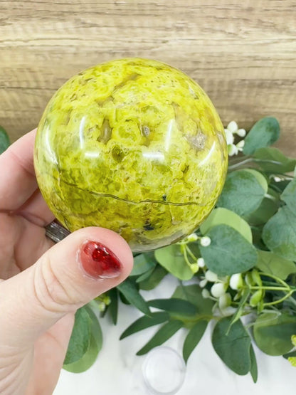 Polished Green Opal Sphere (67mm) – 360g Madagascar Common Opal for Emotional Renewal & Heart Healing