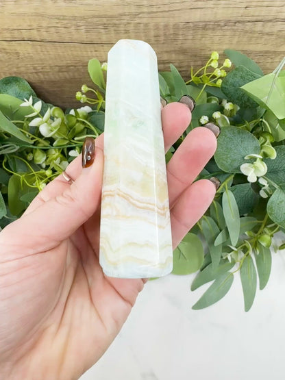 Caribbean Calcite Hexagonal Tower No. 2 – Polished Blue Calcite & Aragonite Point for Calm & Third Eye Activation