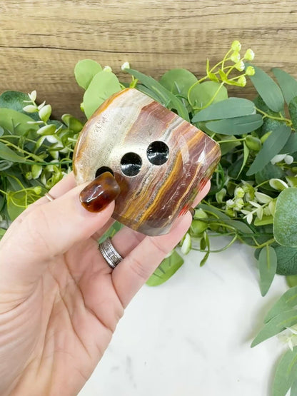 Large 2" Polished Banded Onyx Crystal Dice No.2 – Heavy Oversized Stone Die – Decorative Carved Gemstone for Game Room Decor, Luck, & Grounding