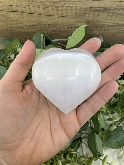 Polished Selenite Puffy Heart – Natural Moroccan Satin Spar for Divine Love, Peace, & Emotional Healing (Small, Medium, or Large)