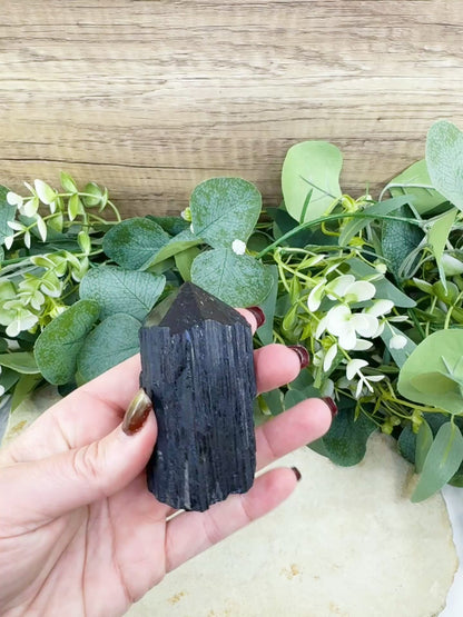 Black Tourmaline Tower Point Rough Sides Polished Top Crystal for Protection Grounding Root Chakra Energy