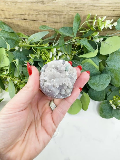 Grape Agate Sphere No. 3 (53mm) – Rare Purple & Green Botryoidal Chalcedony – High-Vibration Collector Specimen