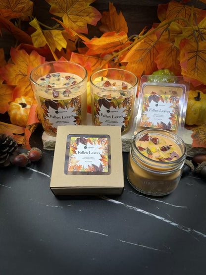 Fallen Leaves Candle Collection – Choose Size | Autumn Crystal Candle & Wax Melts | Apple Berry Cinnamon | Fall Decor