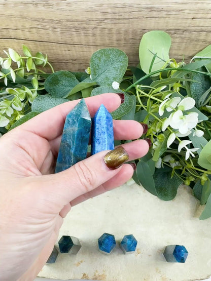 Apatite Tower Point Crystal – Blue Green Apatite Obelisk for Clarity Motivation Throat Chakra Energy