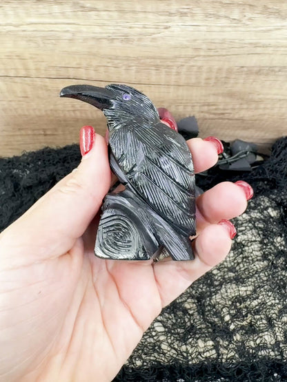 Hand-Carved Black Onyx Raven – Raven Totem in Black Onyx - Available in Multiple Sizes