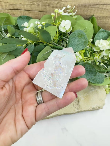 Angel Aura Sphalerite Druzy Obelisk Tower No. 1 – 2.6″ × 1.6″ × 0.8″ | 88 g Iridescent Energy Piece