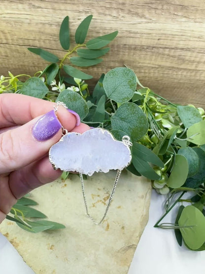 Clear Quartz Cloud Necklace – Polished Druzy Crystal Cloud Pendant – Silver Tone Chain for Clarity, Focus, & High Vibrations
