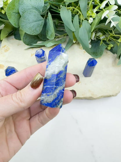 Lapis Lazuli Crystal Tower Obelisk | Third Eye Throat Chakra Wisdom Truth | 2 Size Options
