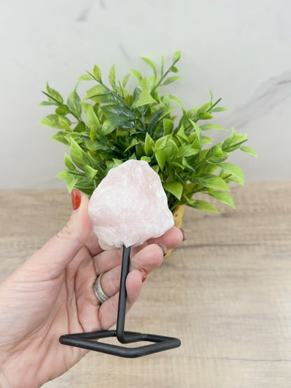 Rose Quartz Raw Specimen on Metal Stand – Stone of Love, Compassion, and Emotional Healing