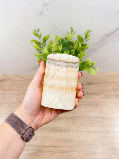 Fire & Ice Onyx Tumbler – Striking Natural Stone Vessel for Decor & Multi-Purpose Use