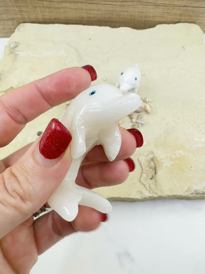 Onyx Dolphin Carving – 2″ Hand‑Carved in Blue Onyx or White Onyx
