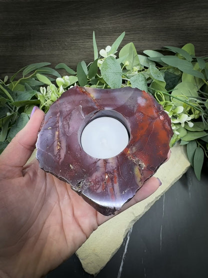 Earth-Toned Mookaite Candle Holder – Raw Meets Refined No.2