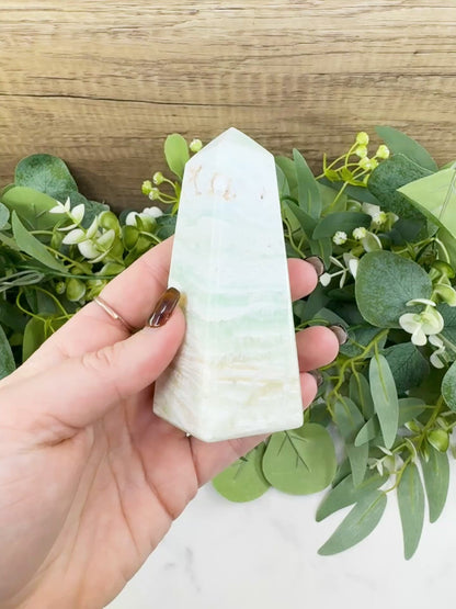 Caribbean Calcite Obelisk Tower No. 2 – Polished Blue Calcite & Aragonite Standing Point for Calm & Third Eye Activation