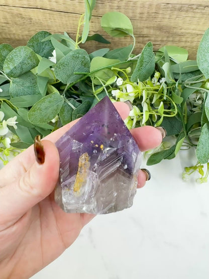 Amethyst Standing Point No. 1 (6.3oz) – Rough Base Polished Tower for Intuition & Spiritual Peace