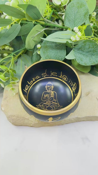 Black Tibetan Meditation Yoga Singing Bowl – 4″ Solid Brass with Dark Finish