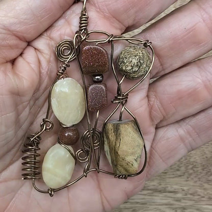 Boho Wire-Wrapped Polished Stone Arrangement Necklace by Chris J
