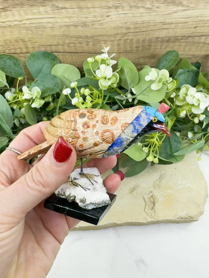 Quail Multi‑Stone Carving No. 1 – 3.4″ × 4.6″ × 2″ | 6 oz Hand‑Carved Figurine