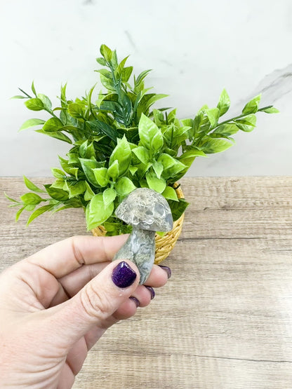 Moss Agate Mushroom Carving – Symbol of Growth and Grounding