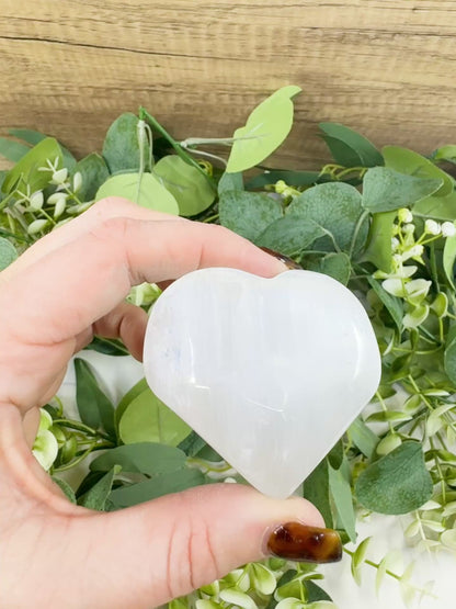 Polished Selenite Puffy Heart – Natural Moroccan Satin Spar for Divine Love, Peace, & Emotional Healing (Small, Medium, or Large)